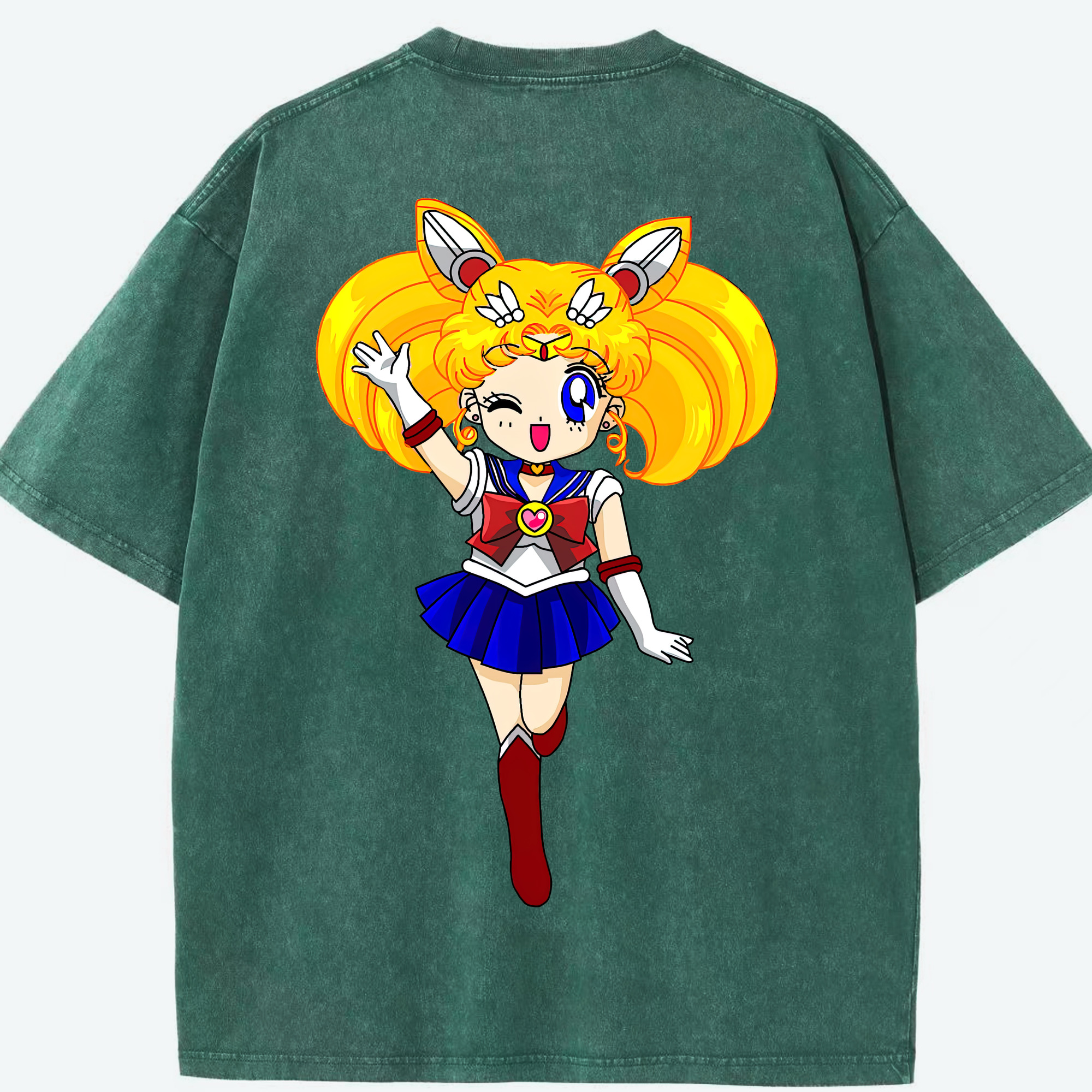 （画像用） 美少女戦士セーラームーン 月野 うさぎ つきの うさぎ Sailor Moon Tsukino Usagi 綿100% ヴィンテージ風 半袖Tシャツ（背面プリント）
